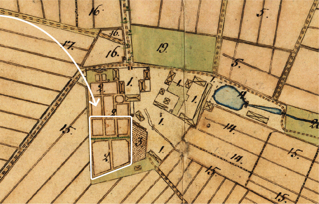 På kartan från 1815 syns området som nu restaureras. Även en karta från 1938 används som underlag.