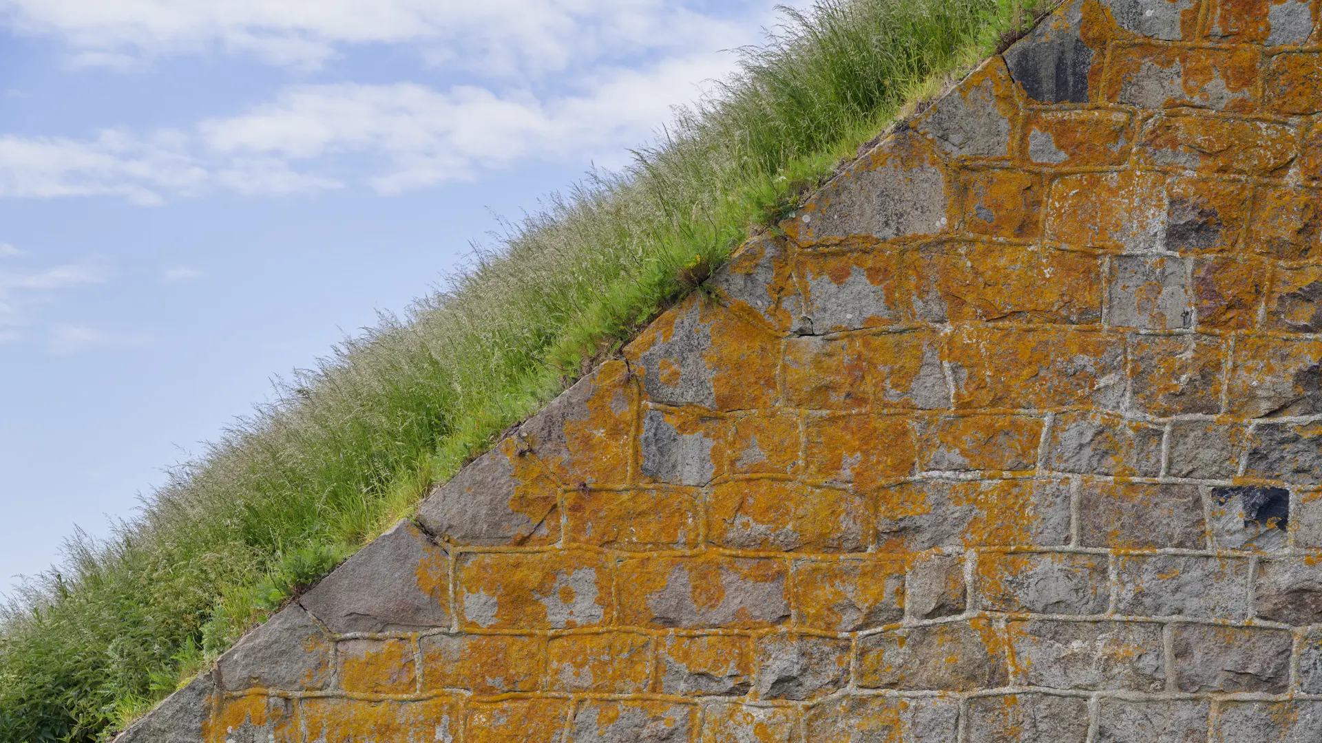 Detaljbild av stenmuren på Varbergs fästning