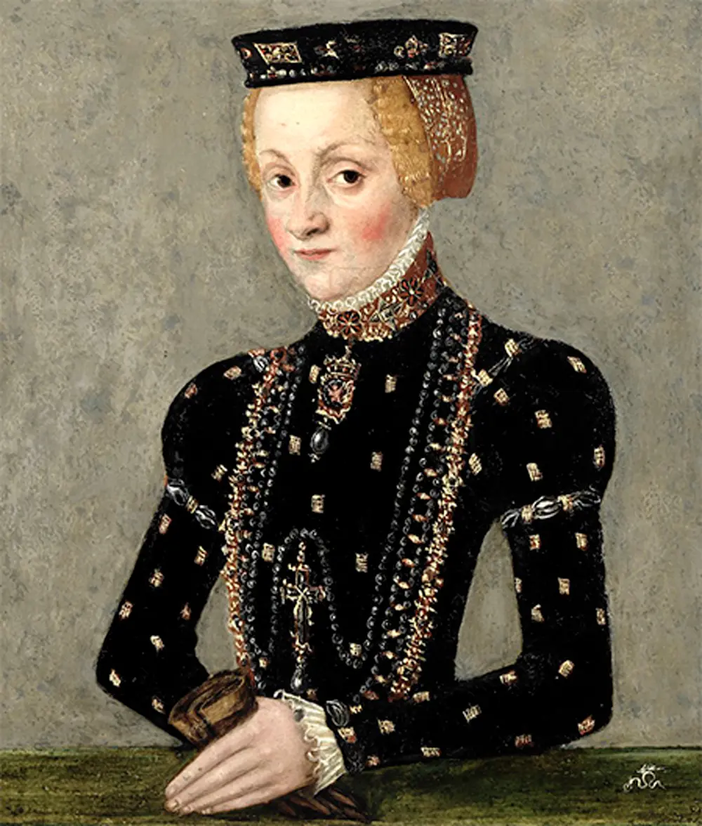 Målning föreställande Katarina Jagellonica. Porträtterad av Lucas Cranach d.y.