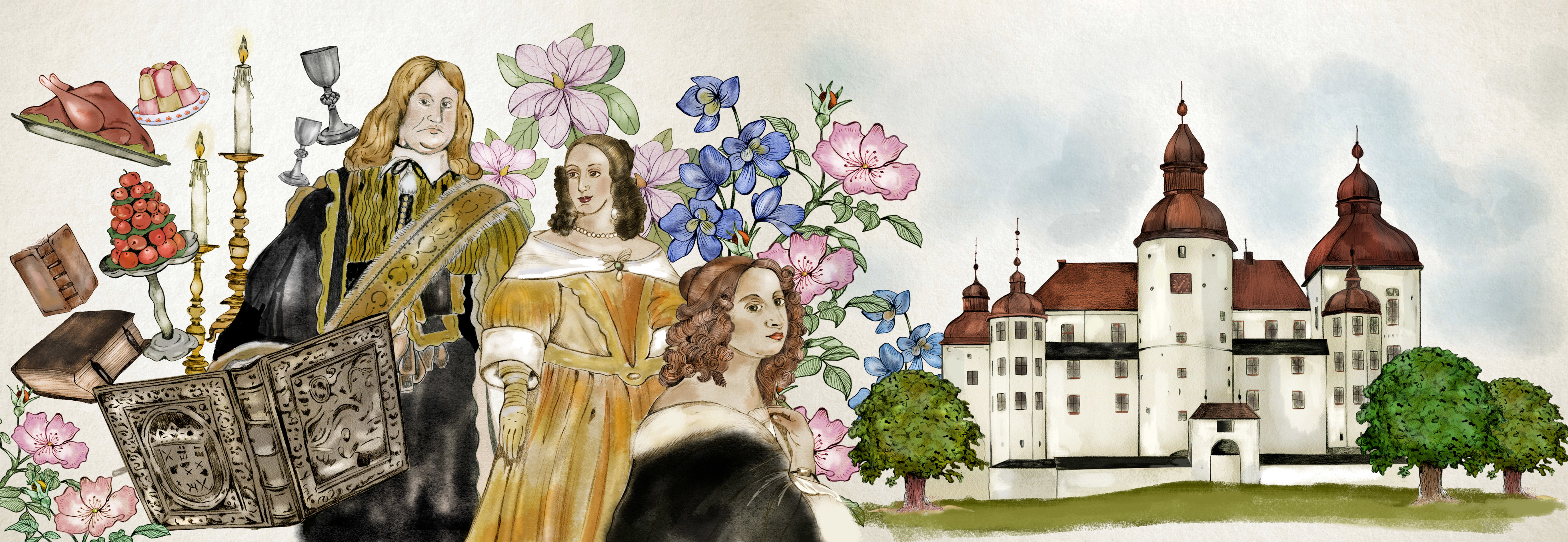 Illustration med Magnus Gabriel de la Gardie och Läckö slott