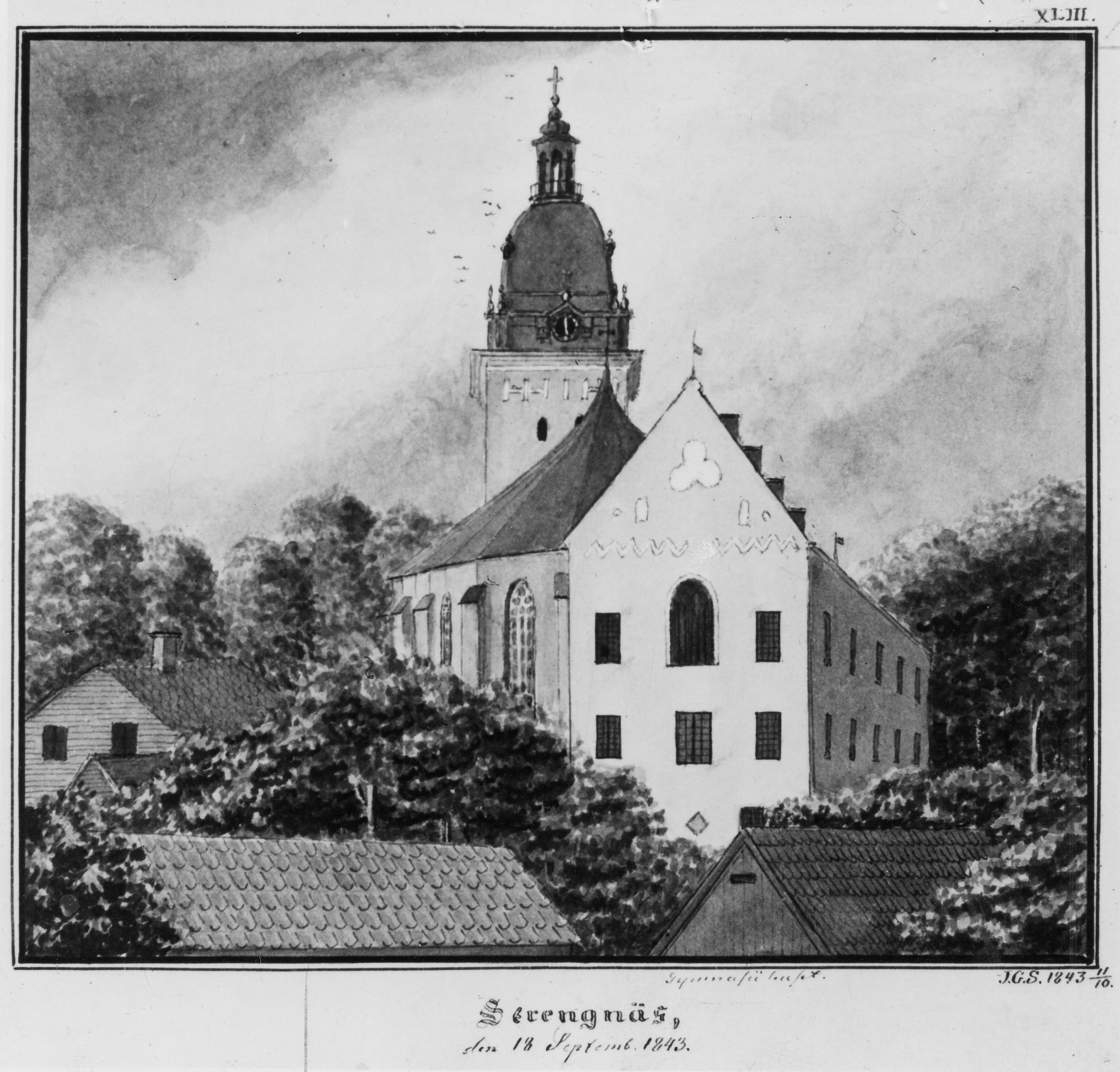 Vykort från Strängnäs med kyrkan och Roggeborgen