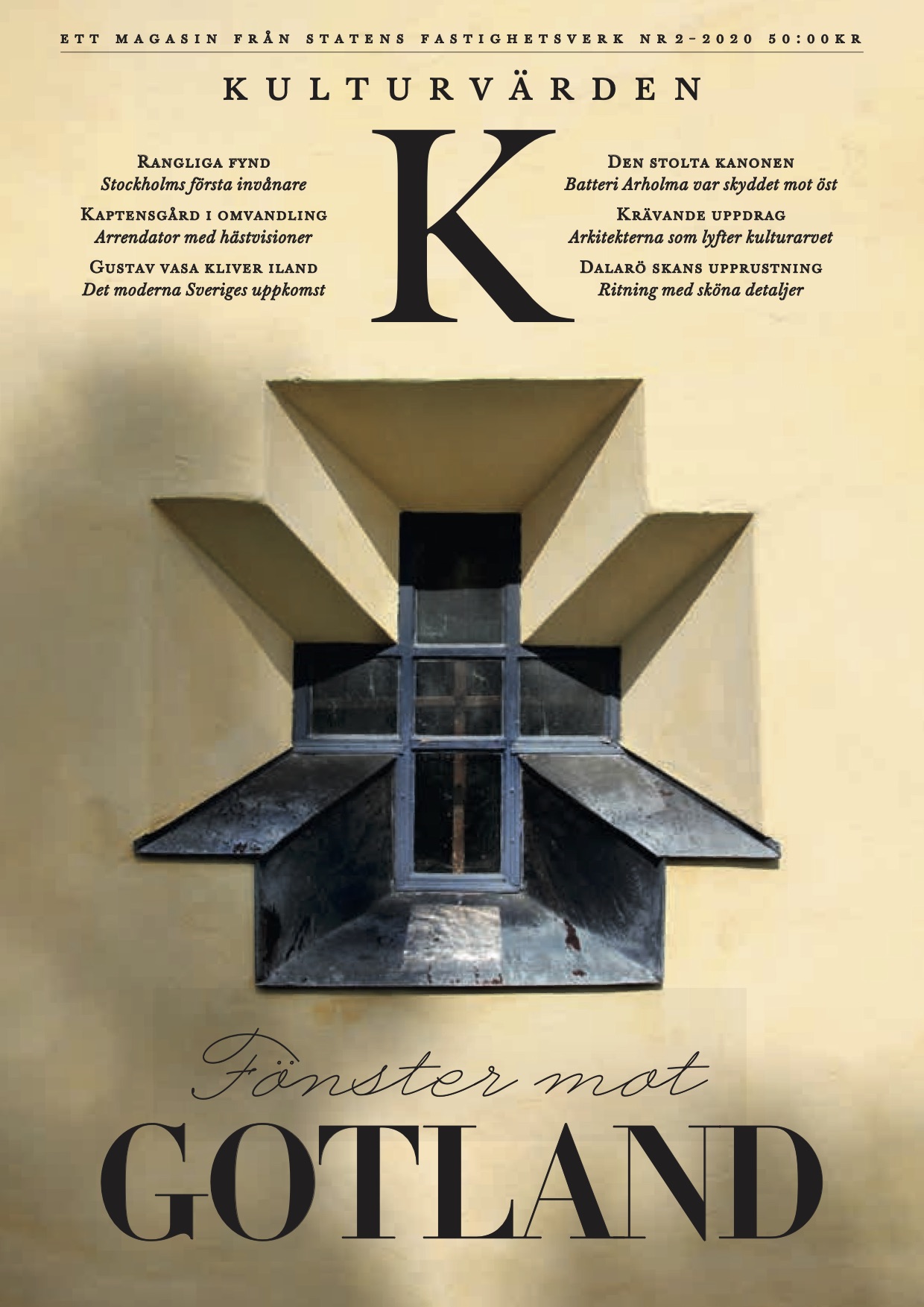 Före detta kyrkfönster inlemmat i Roma kungsgård - framsida på Kulturvärden nr 2 2020