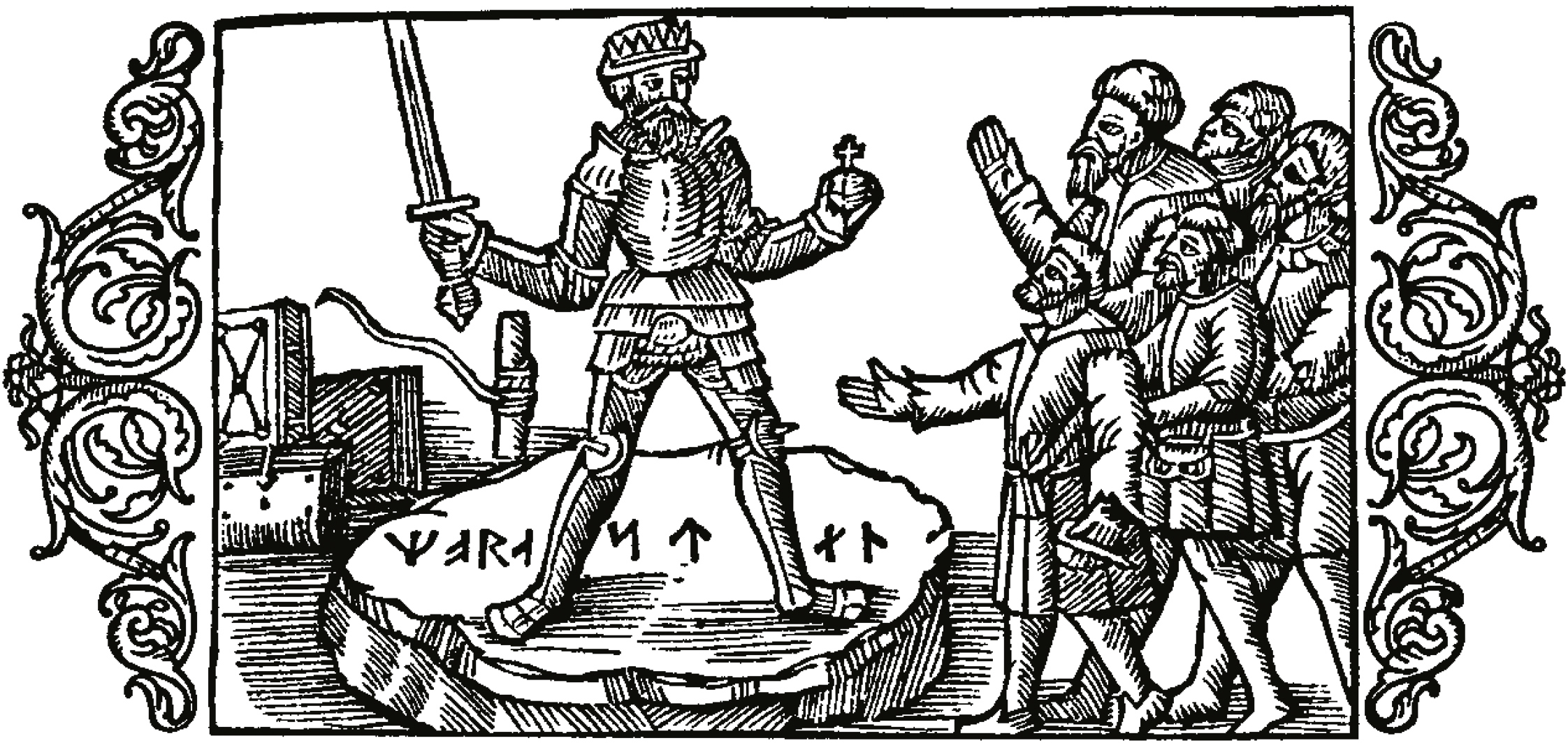 Konungaval vid Mora stenar, hämtad ur Olaus Magnus "Historia om de nordiska folken" utgiven 1555.
