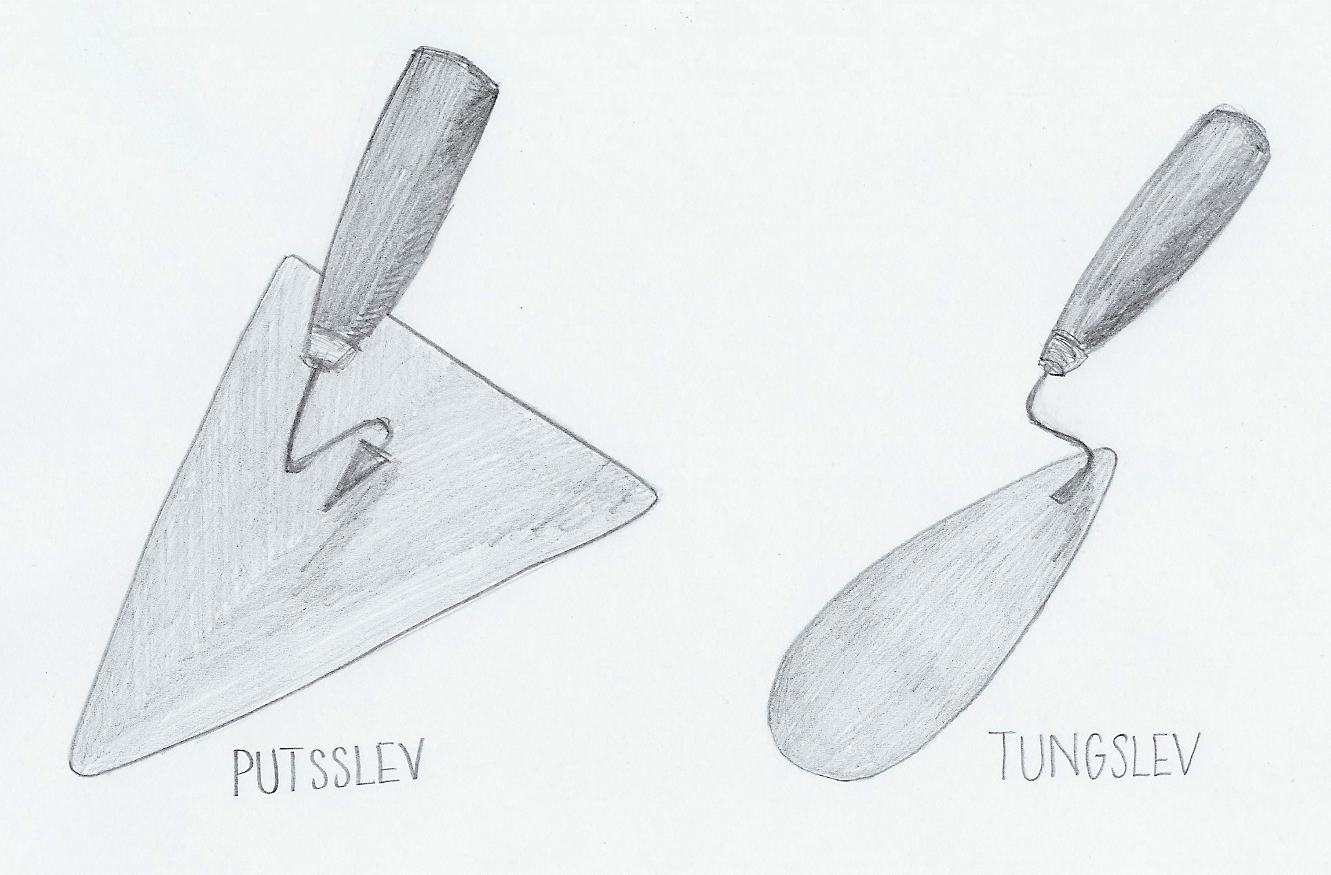Blyertsskisser över putsslev och tungslev.