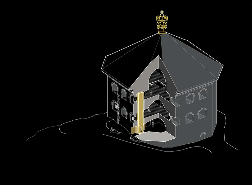 Skiss över ny hiss i Skansen Kronan
