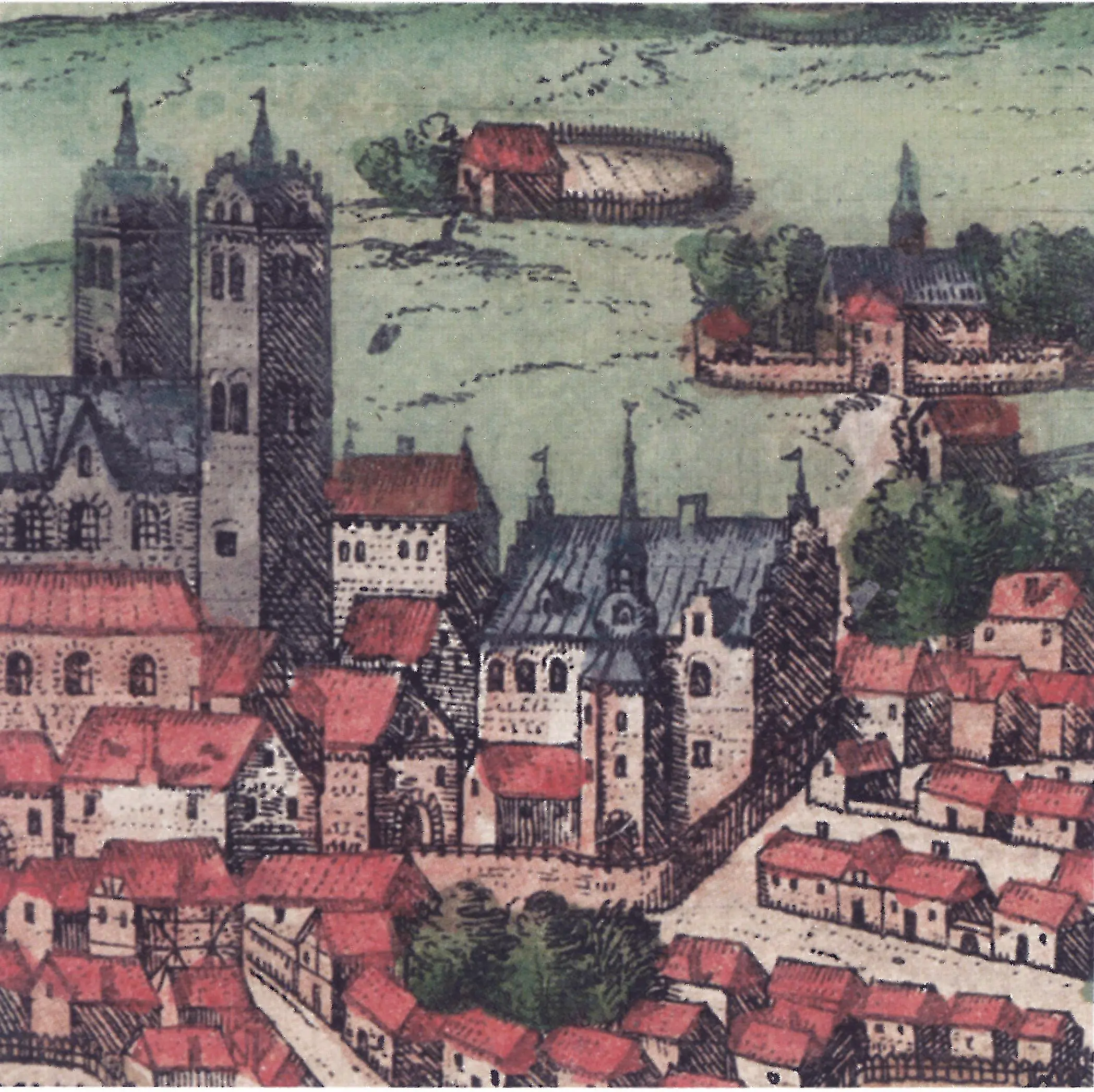 Kopparstick av Kungshuset/Lundagårdshuset 1586 av Franz Hogenberg