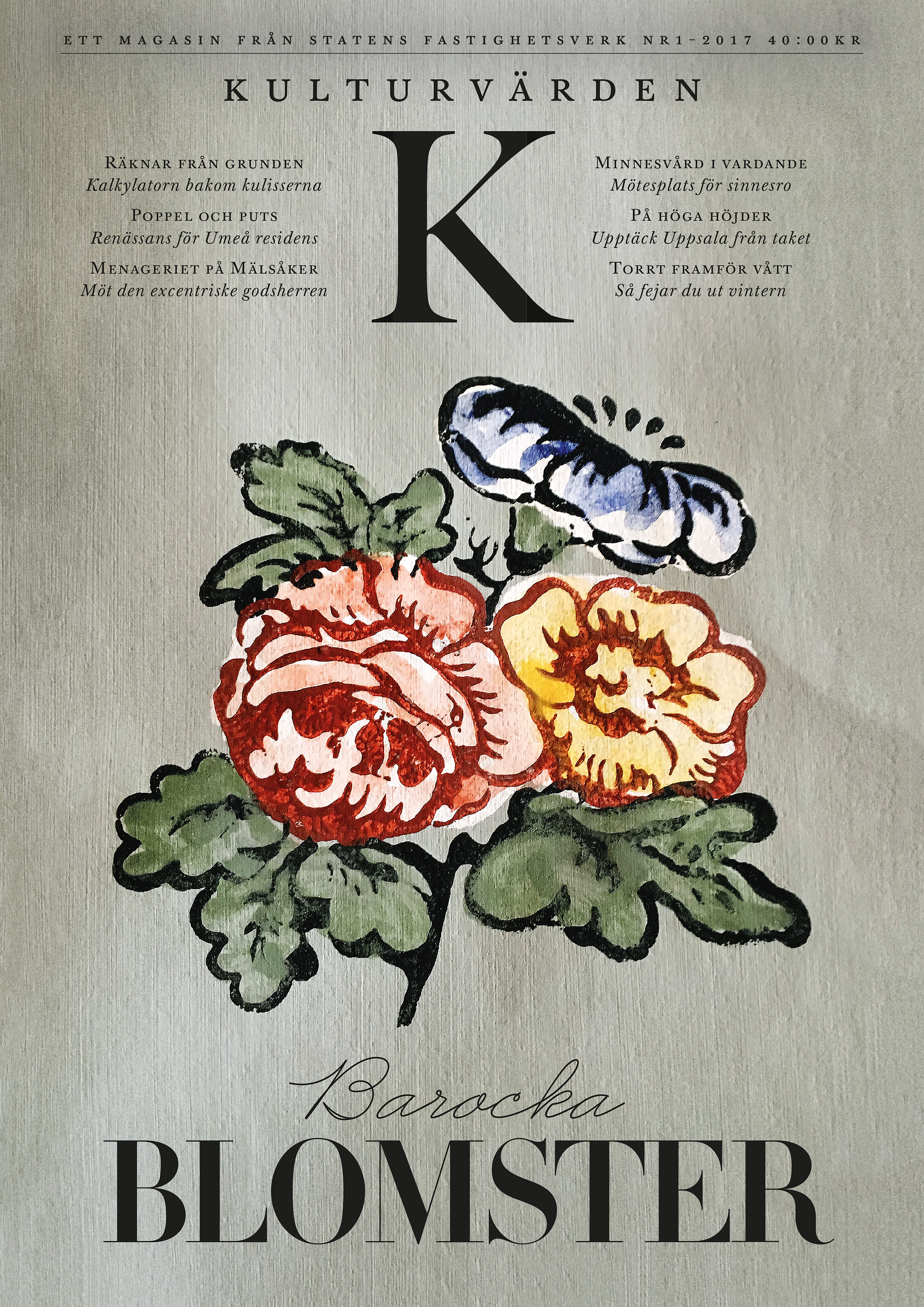 Handmålad blomma, tapetdetalj från Strömsholms slott