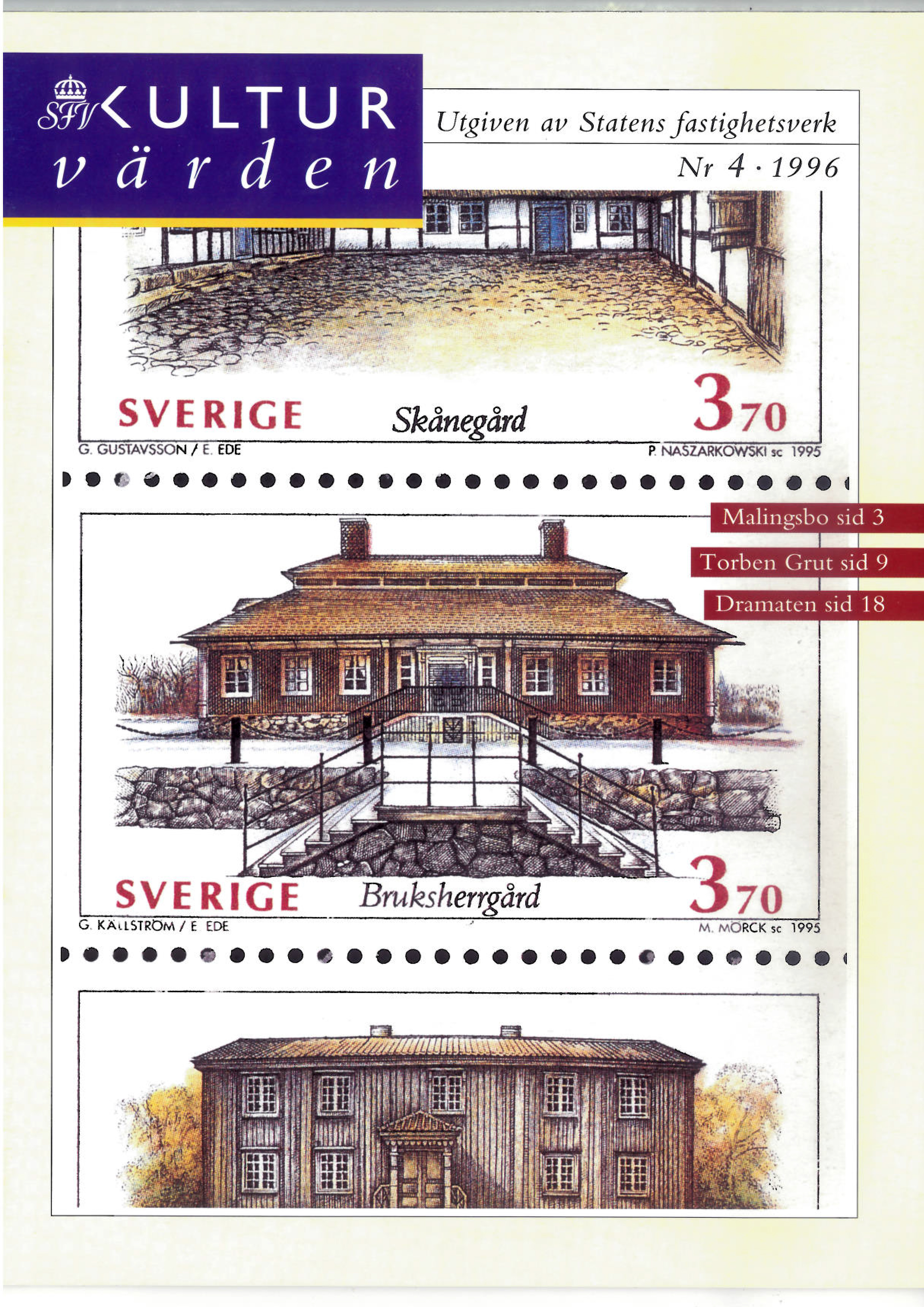 Frimärkshäfte i serien Svenska hus, från 1995. Malingsbo har stått modell för bruksherrgården.