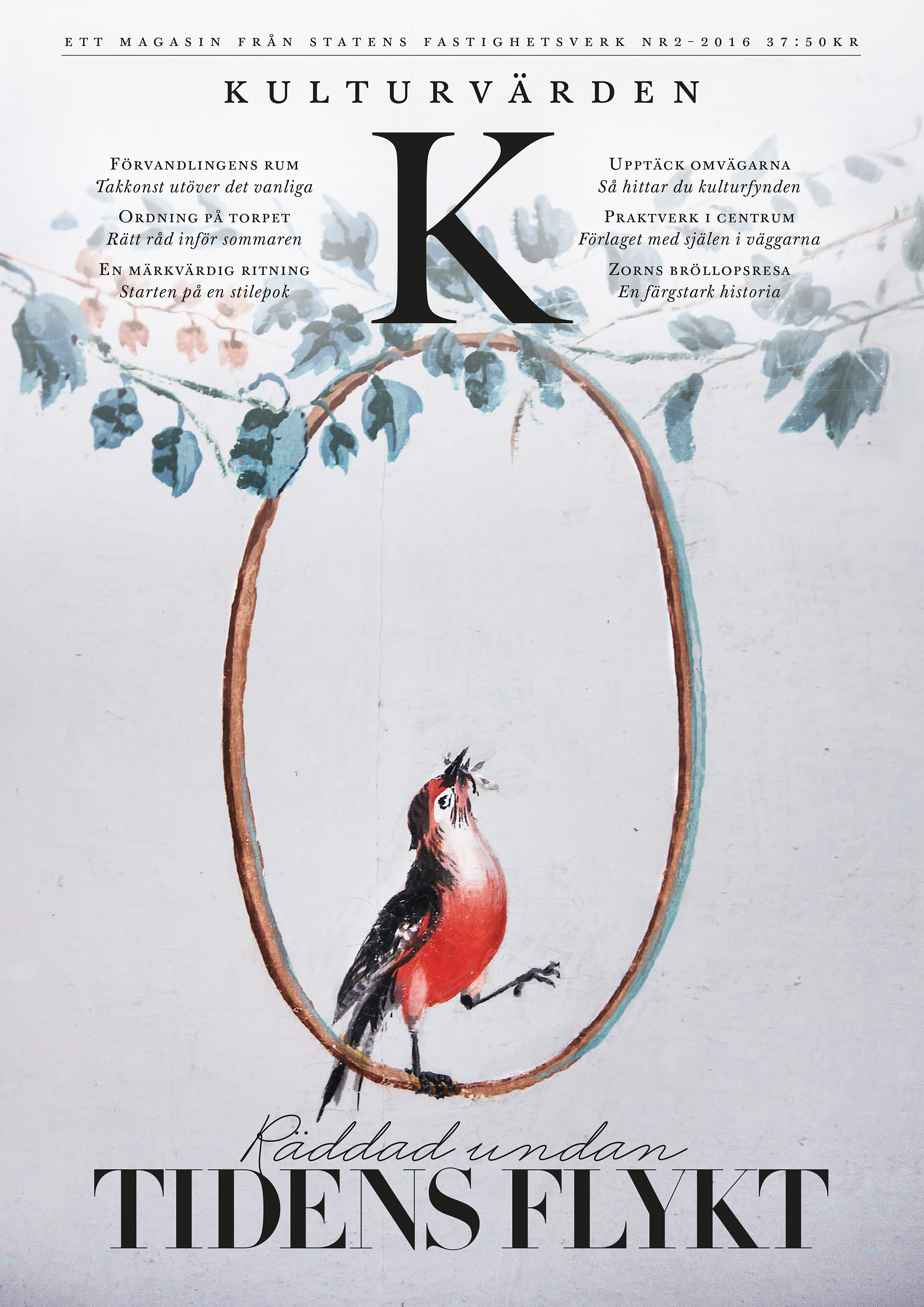 Sjungande fågel på originaltapet i Kavaljersflygeln vid Gripsholms slott