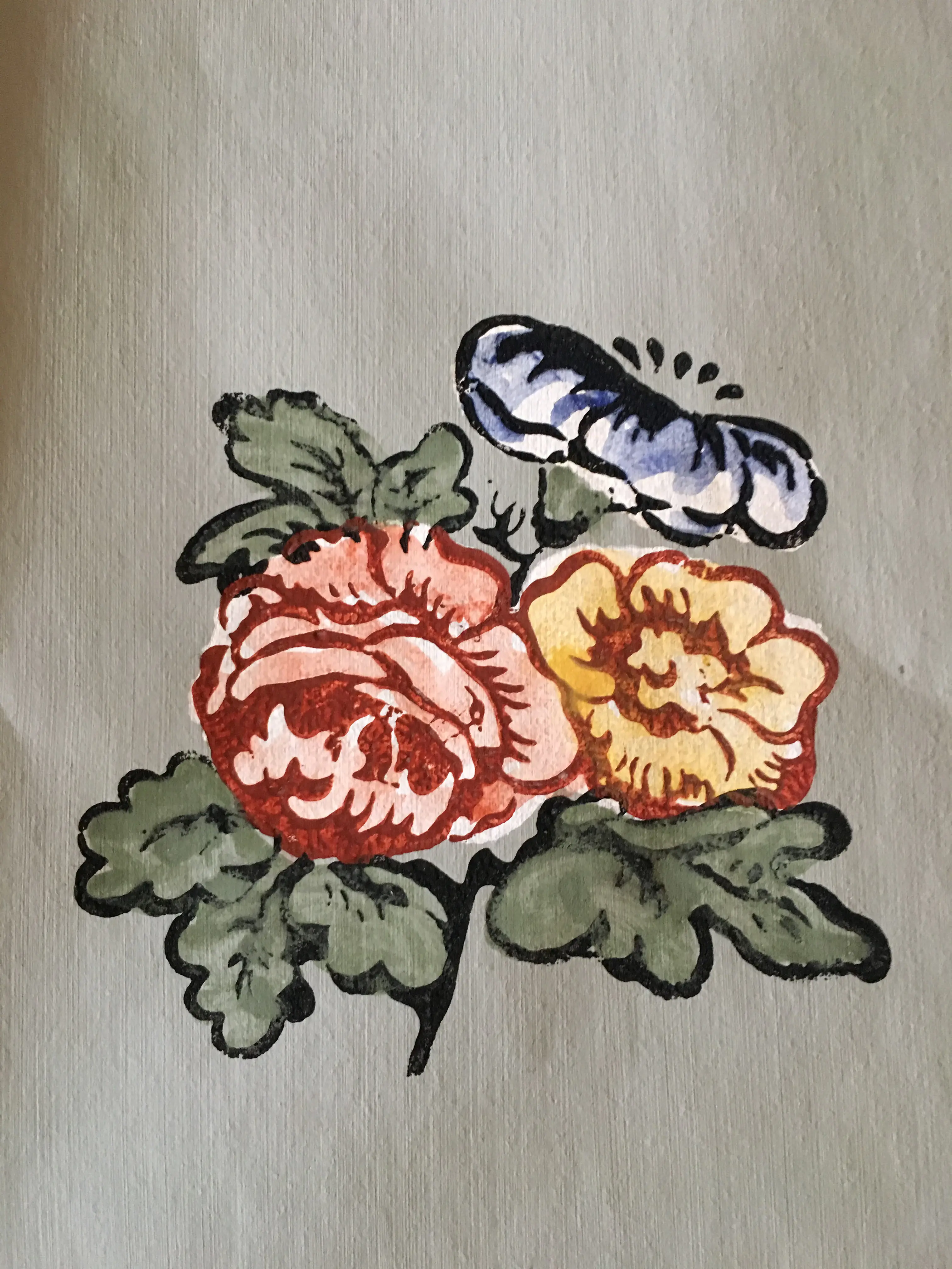 Interiör, Strömsholms slott. Detalj av restaurerad textiltapet med blommönster.