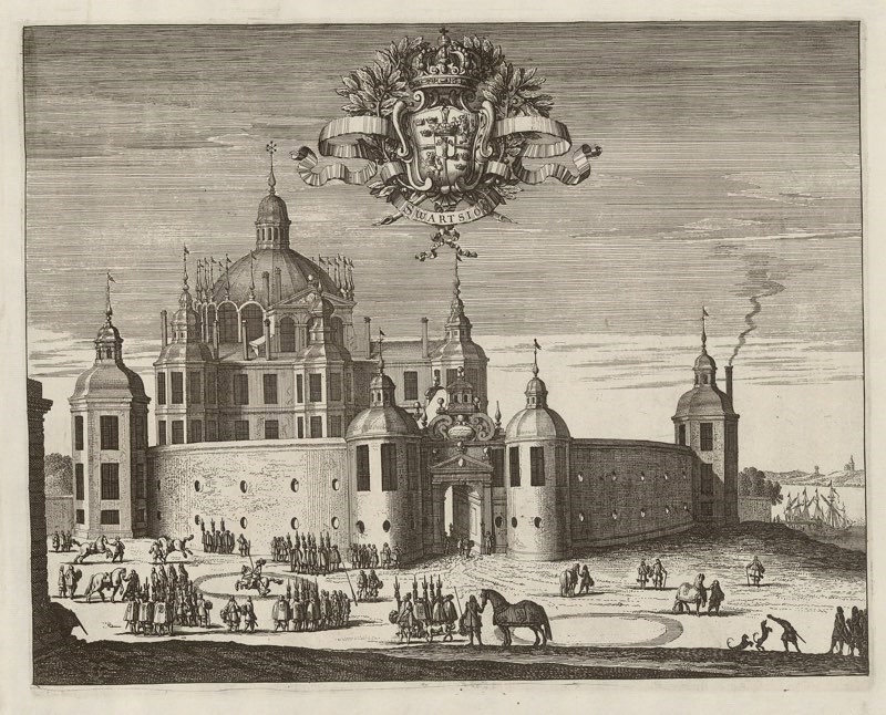En etsning från 1669 ur Suecia Antiqua et hodierna ”Det dåtida och nutida Sverige” av det forna renässansslottet Svartsjö.