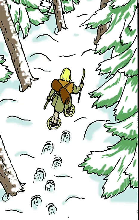 Gustav på väg från Mora till Sälen på snöskor.