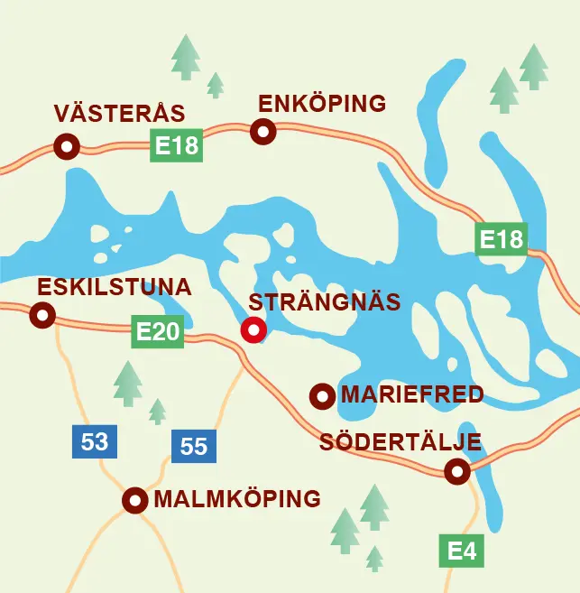 Karta med vägvisning till Strängnäs