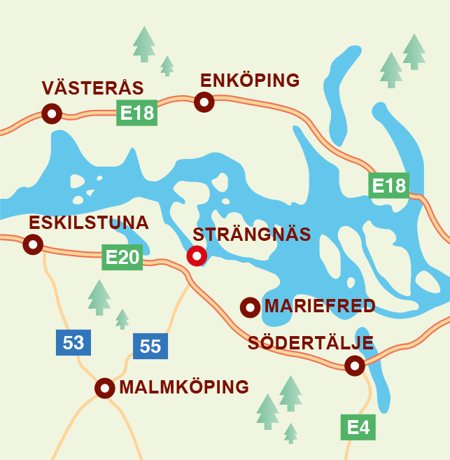 Karta med vägvisning till Strängnäs
