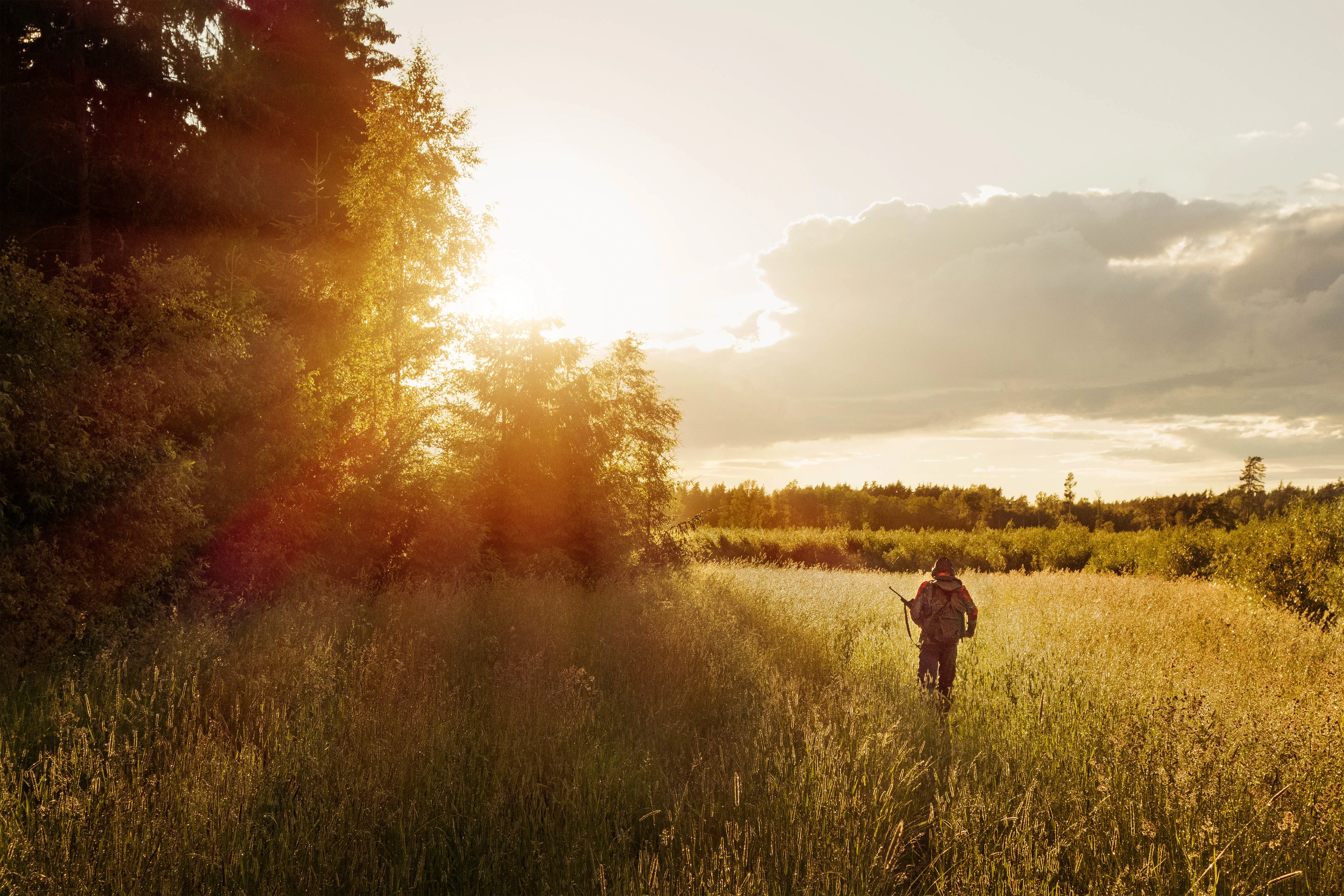 Jägare i solnedgång
